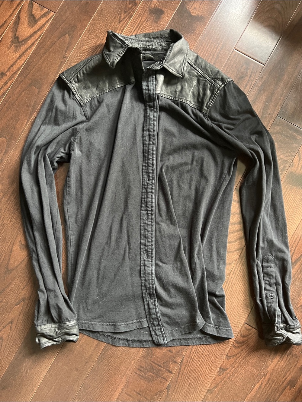 RUDSAK Black Men's Button-Down Shirt with Leather Yoke
